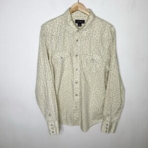 Earl Jean Beige Leaf Print Snap Up Western Cowboy Long Sleeve Shirt Men's XL
